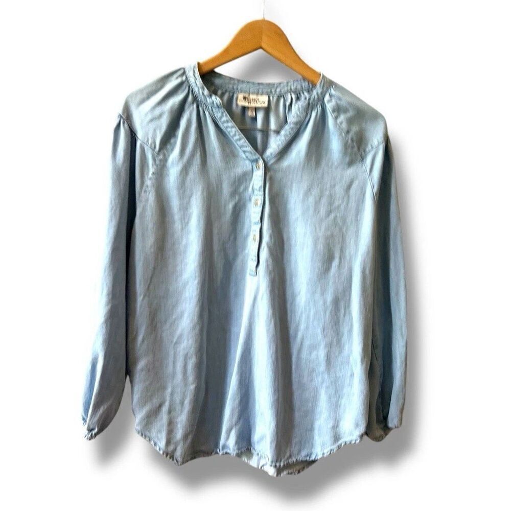 Hester & Orchard Blue Blouse Sz Small/Med Boho Peasant Romantic 4 Button Tencel